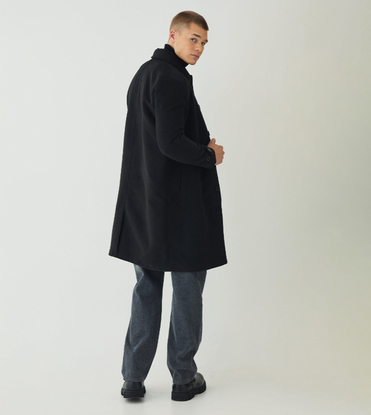 Solid Long Sleeves Collared Overcoat