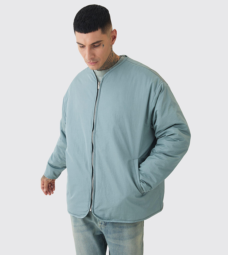 Tall Oversized Collarless Padded Bomber Jacket