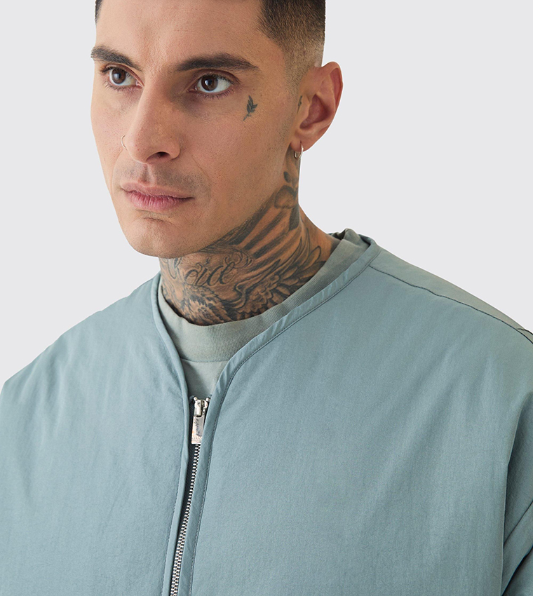 Tall Oversized Collarless Padded Bomber Jacket