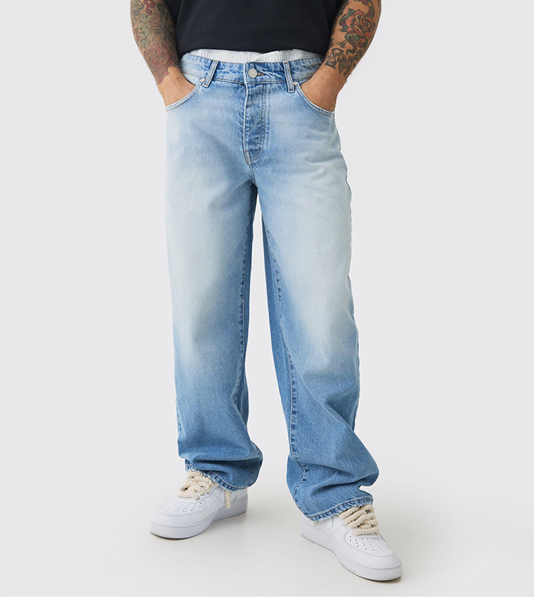 Rigid Double Waistband Baggy Jeans