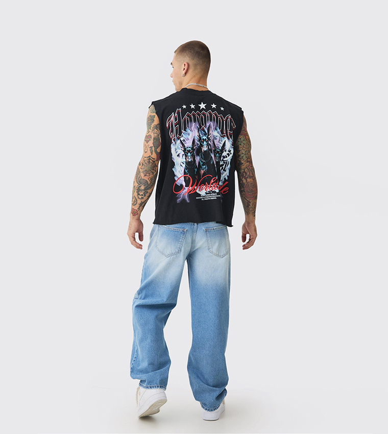 Rigid Double Waistband Baggy Jeans