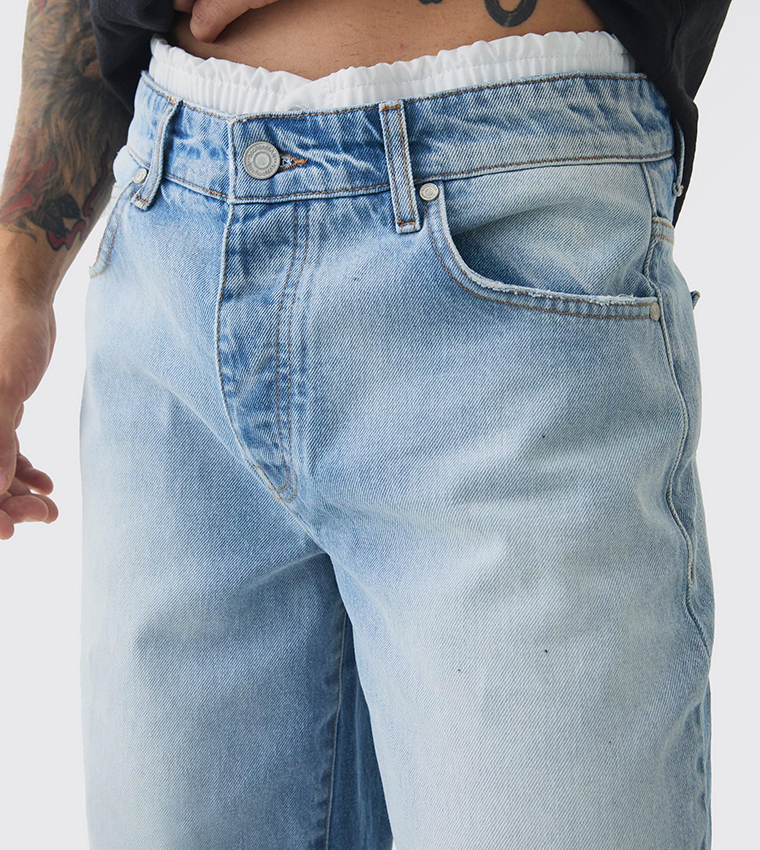 Rigid Double Waistband Baggy Jeans