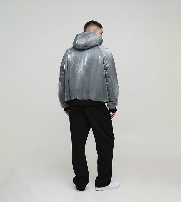 Liquid Metallic Oversized Hooded Bomber Jacket