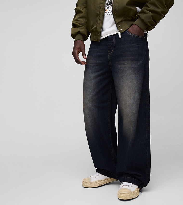 Washed Parachute Baggy Fit Jeans