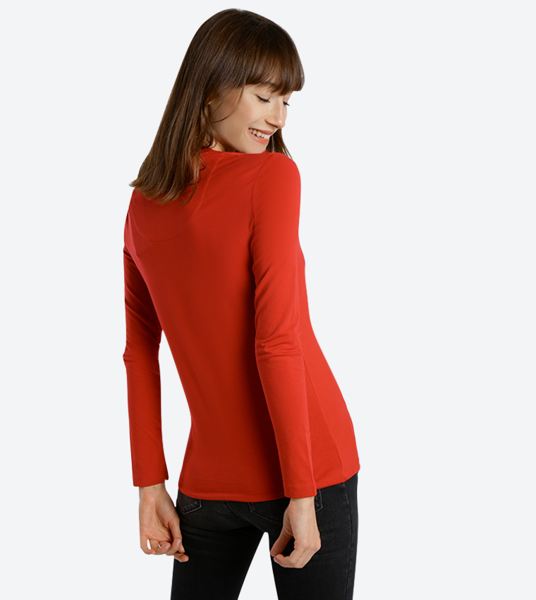 V-Neck Long Sleeve T-Shirt - Red BP L1368