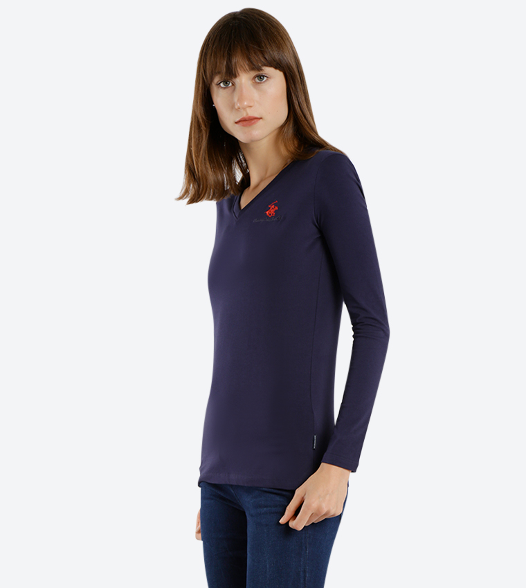 V-Neck Long Sleeve T-Shirt - Navy BP L1368