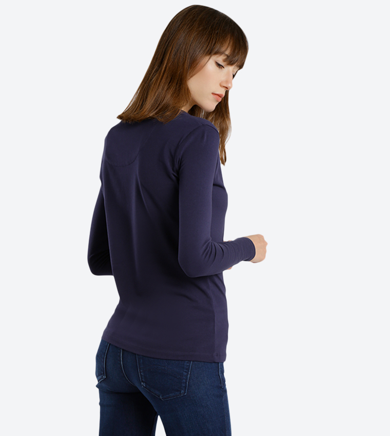 V-Neck Long Sleeve T-Shirt - Navy BP L1368