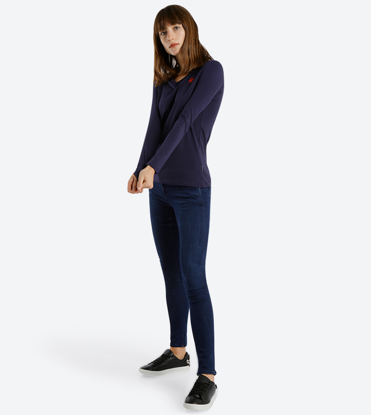 V-Neck Long Sleeve T-Shirt - Navy BP L1368