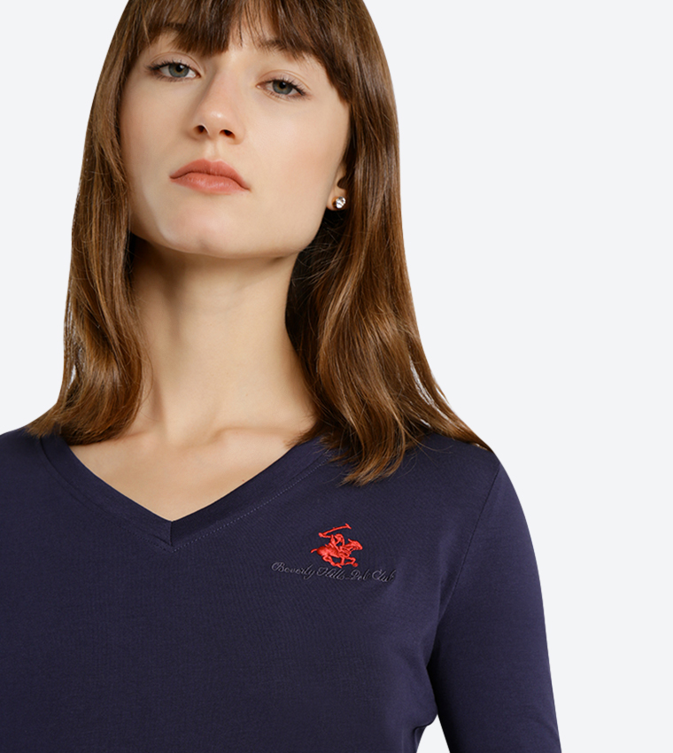 V-Neck Long Sleeve T-Shirt - Navy BP L1368