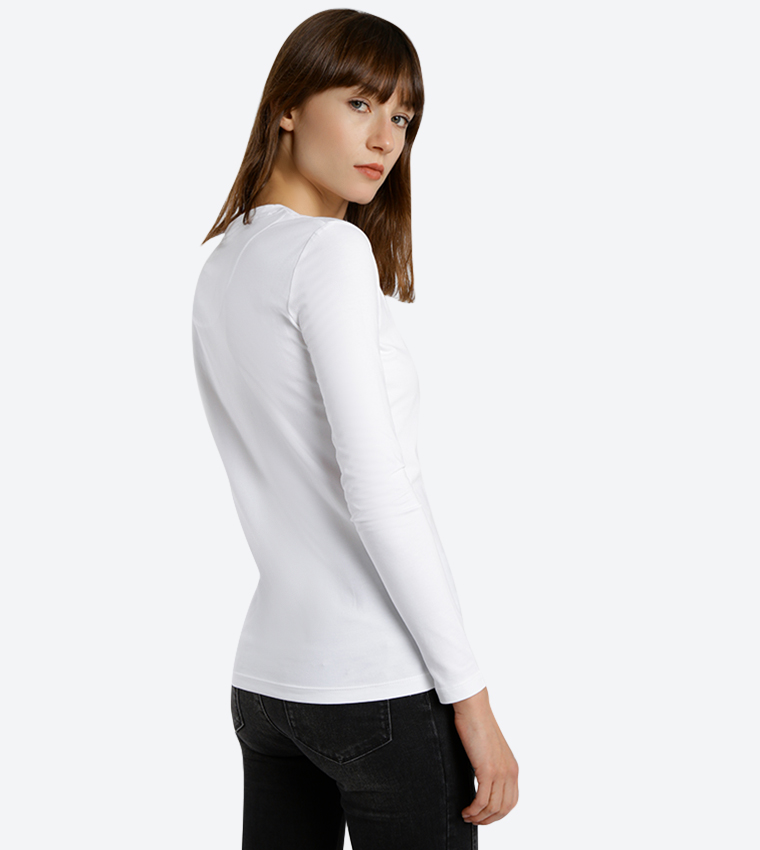 V-Neck Long Sleeve T-Shirt - White BP L1368