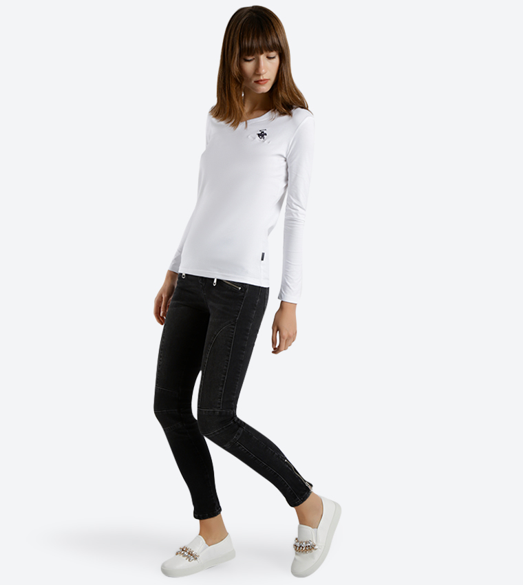 V-Neck Long Sleeve T-Shirt - White BP L1368