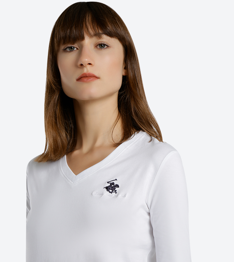 V-Neck Long Sleeve T-Shirt - White BP L1368