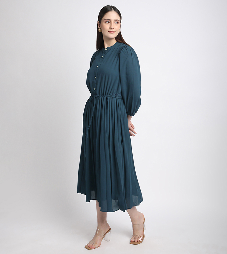 Tie-Waist 3/4 Sleeves Midi Dress
