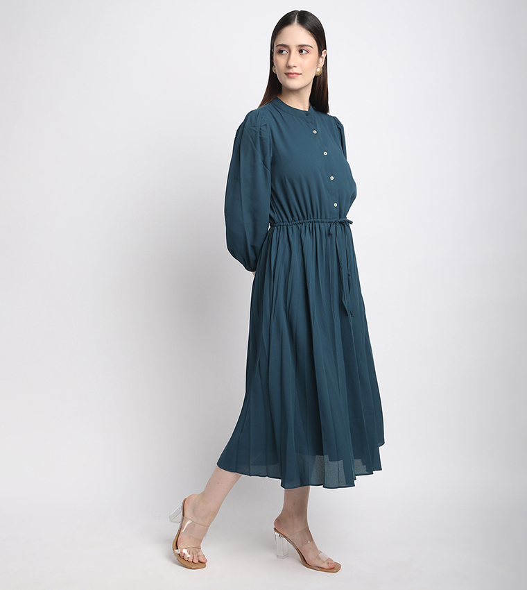 Tie-Waist 3/4 Sleeves Midi Dress