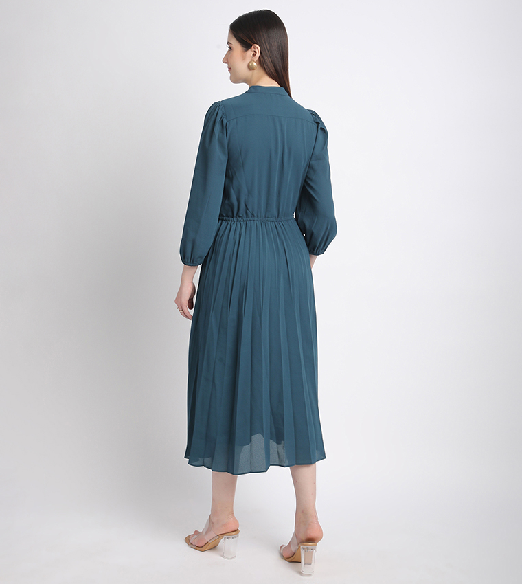 Tie-Waist 3/4 Sleeves Midi Dress