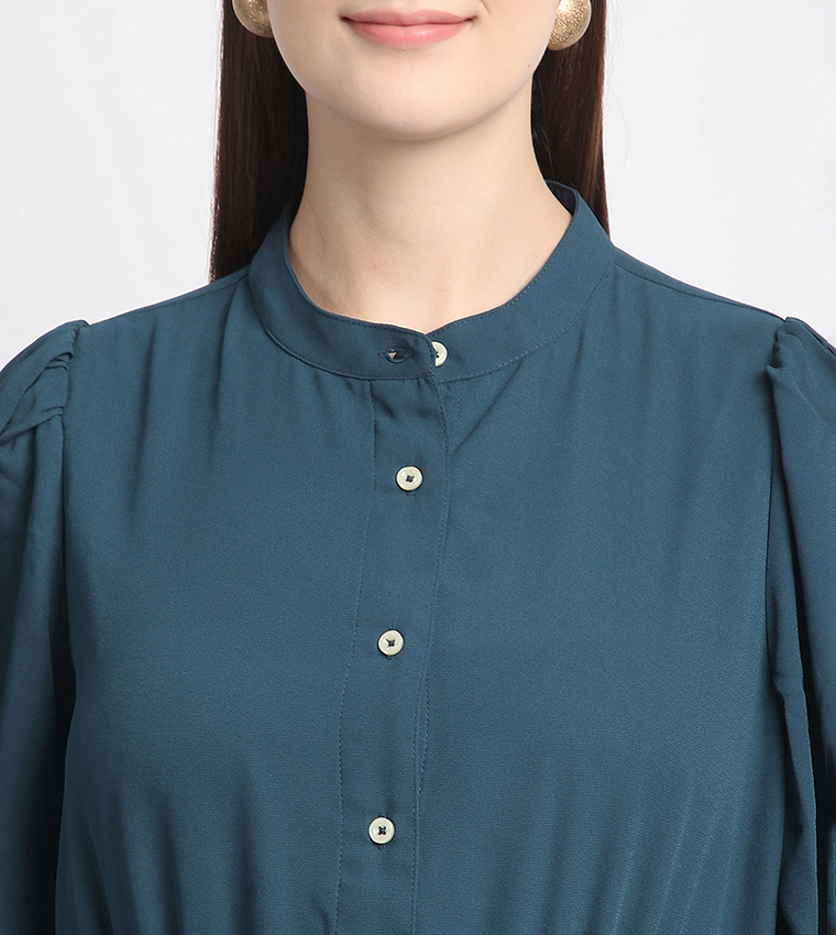 Tie-Waist 3/4 Sleeves Midi Dress