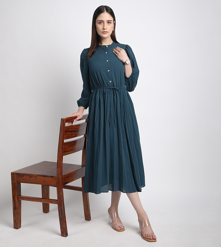 Tie-Waist 3/4 Sleeves Midi Dress