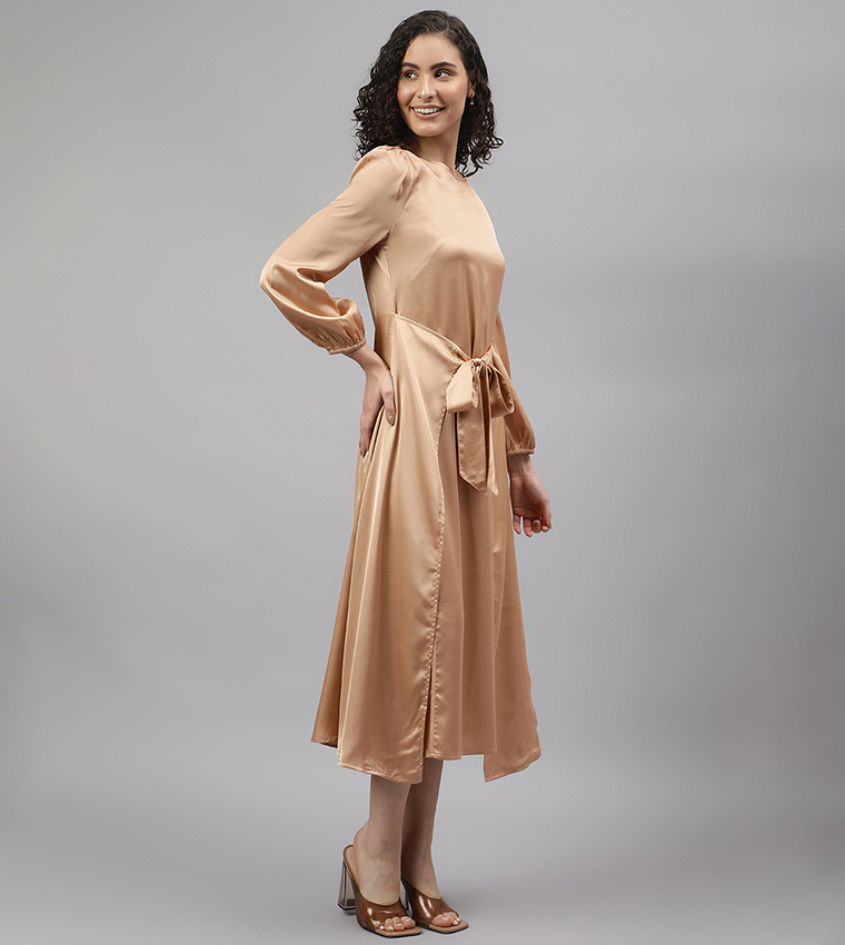 Tie Waist Satin Midi Dress