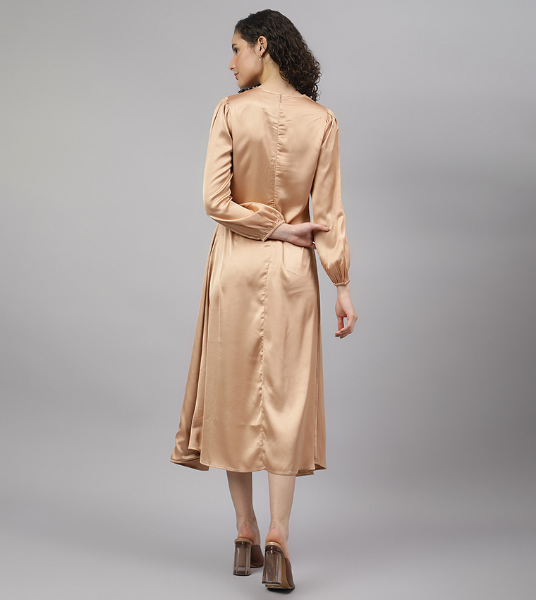 Tie Waist Satin Midi Dress
