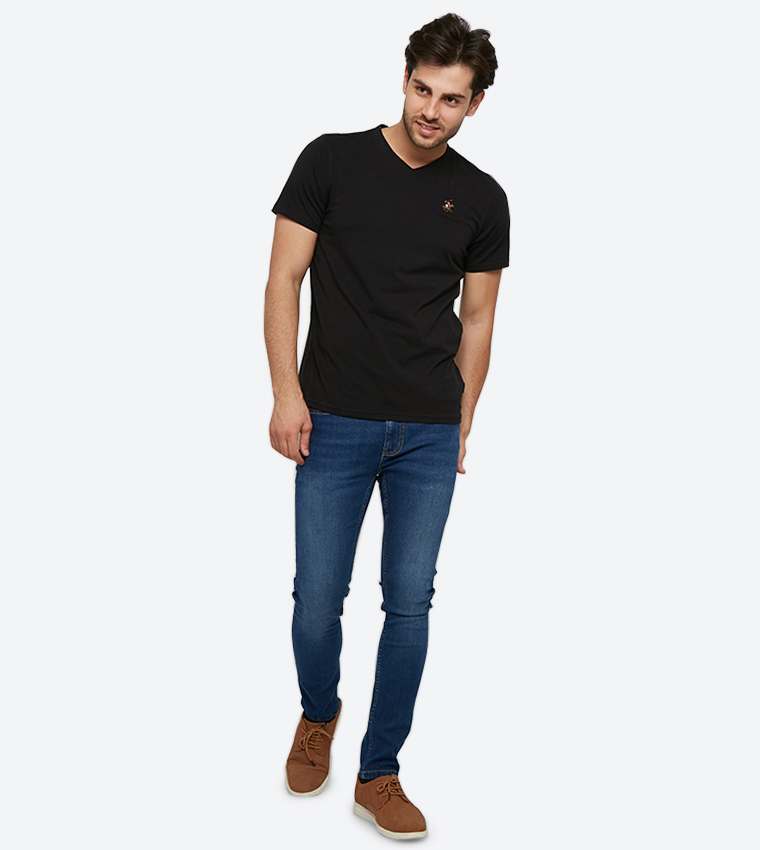 Logo Embroidered V-Neck T-Shirt