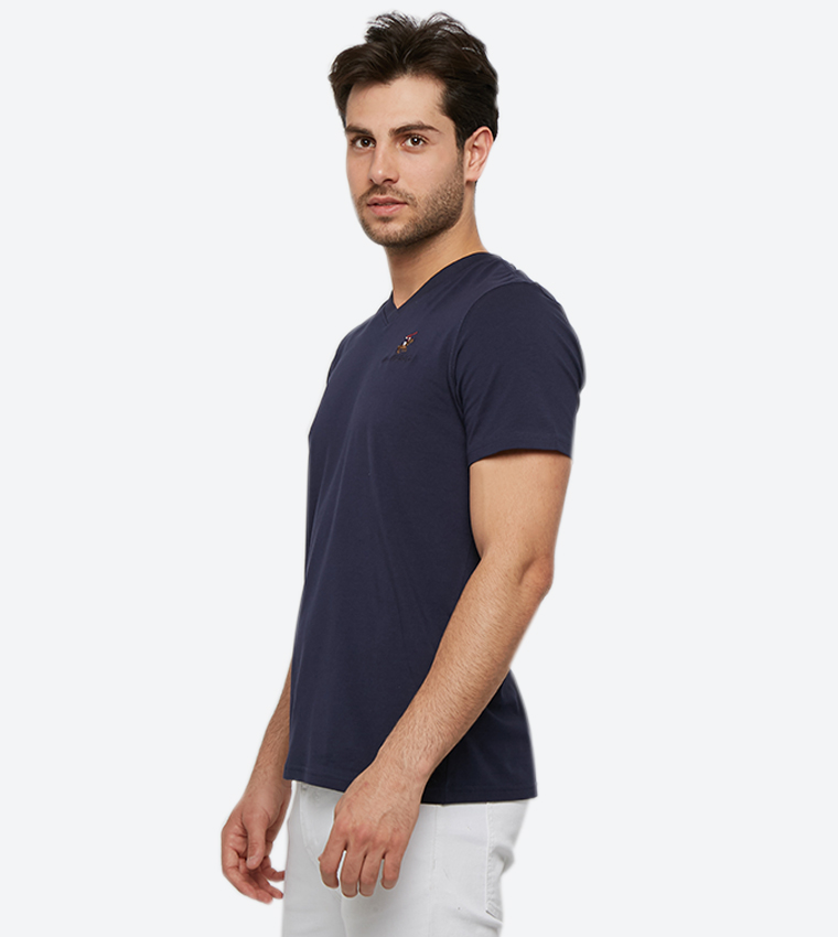 Logo Embroidered Initials Short Sleeves V-Neck T-Shirt
