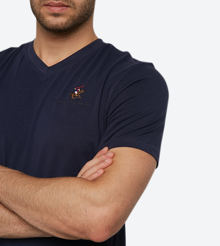 Logo Embroidered Initials Short Sleeves V-Neck T-Shirt