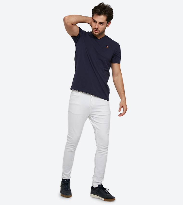 Logo Embroidered Initials Short Sleeves V-Neck T-Shirt