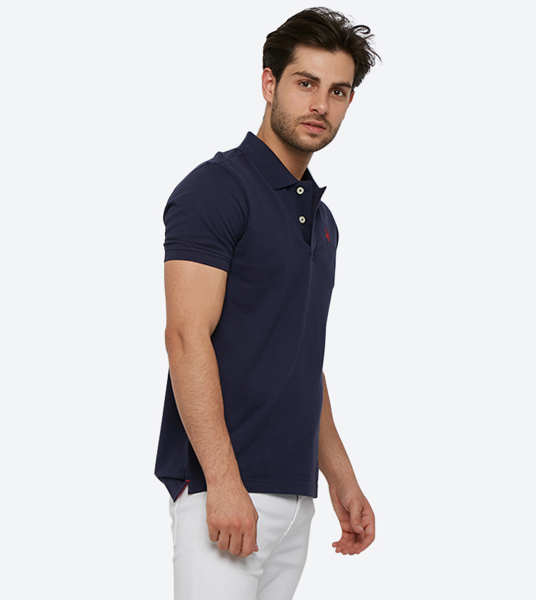 2-Button Placket Short Sleeve Polo Shirt - Navy