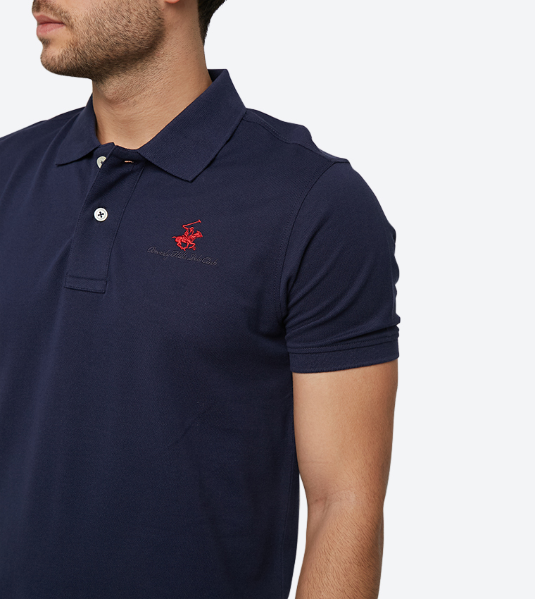 2-Button Placket Short Sleeve Polo Shirt - Navy