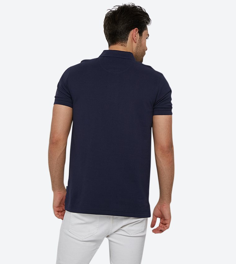 2-Button Placket Short Sleeve Polo Shirt - Navy