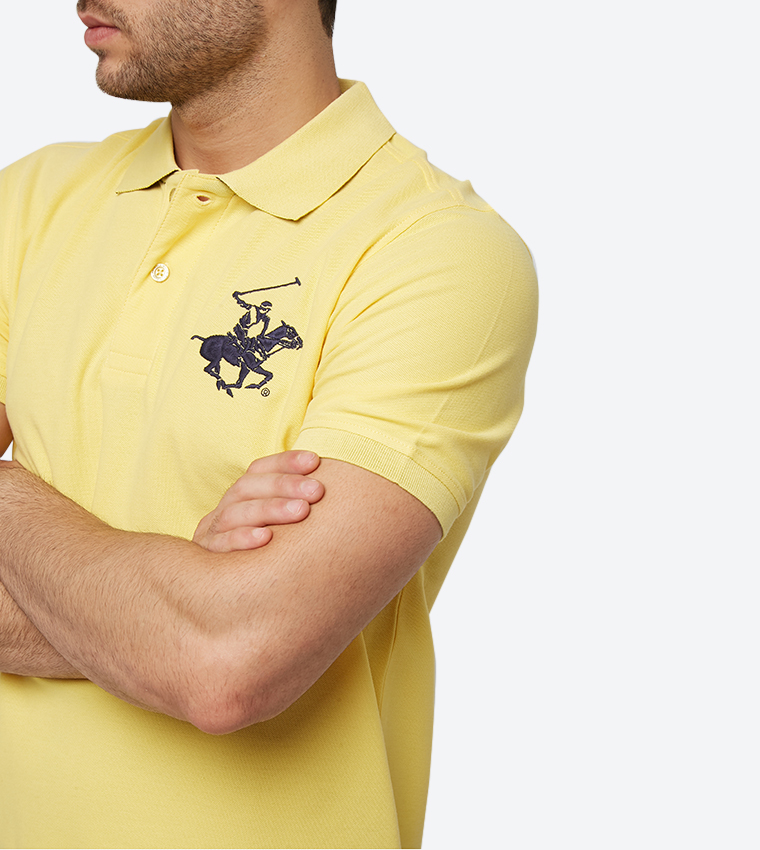 Embroidered Brand Logo Detail Short Sleeve Polo Shirt - Yellow