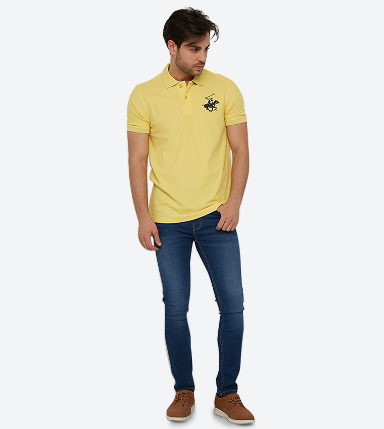 Embroidered Brand Logo Detail Short Sleeve Polo Shirt - Yellow