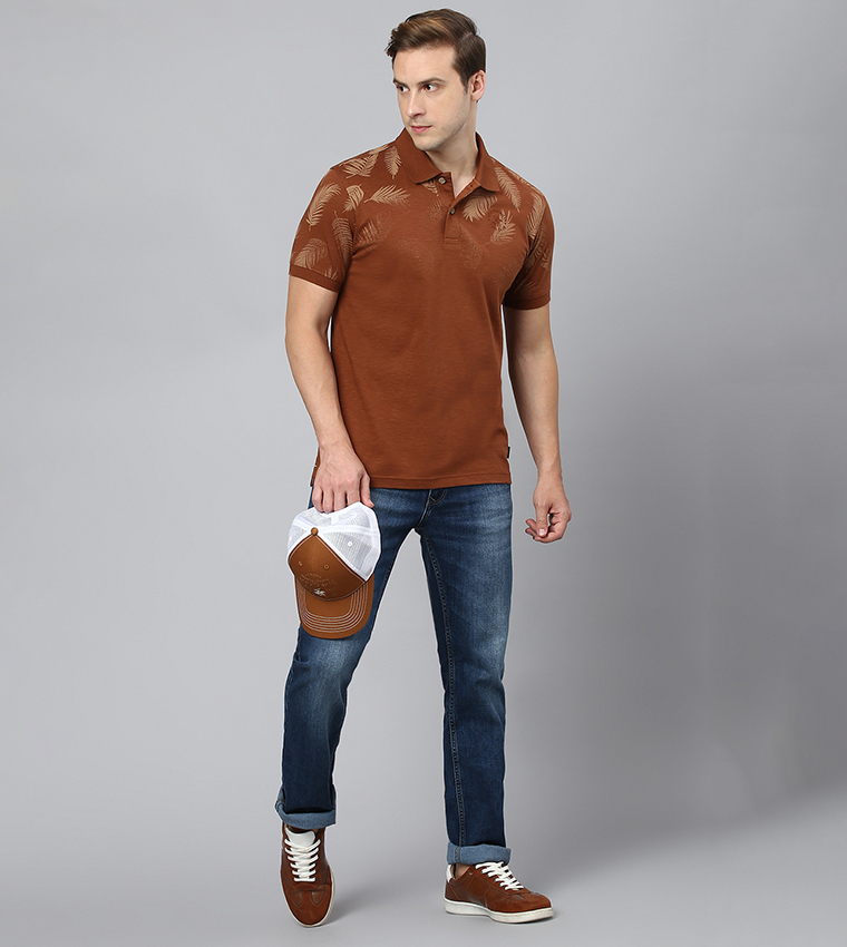 Palm Faded Print Polo T-Shirt