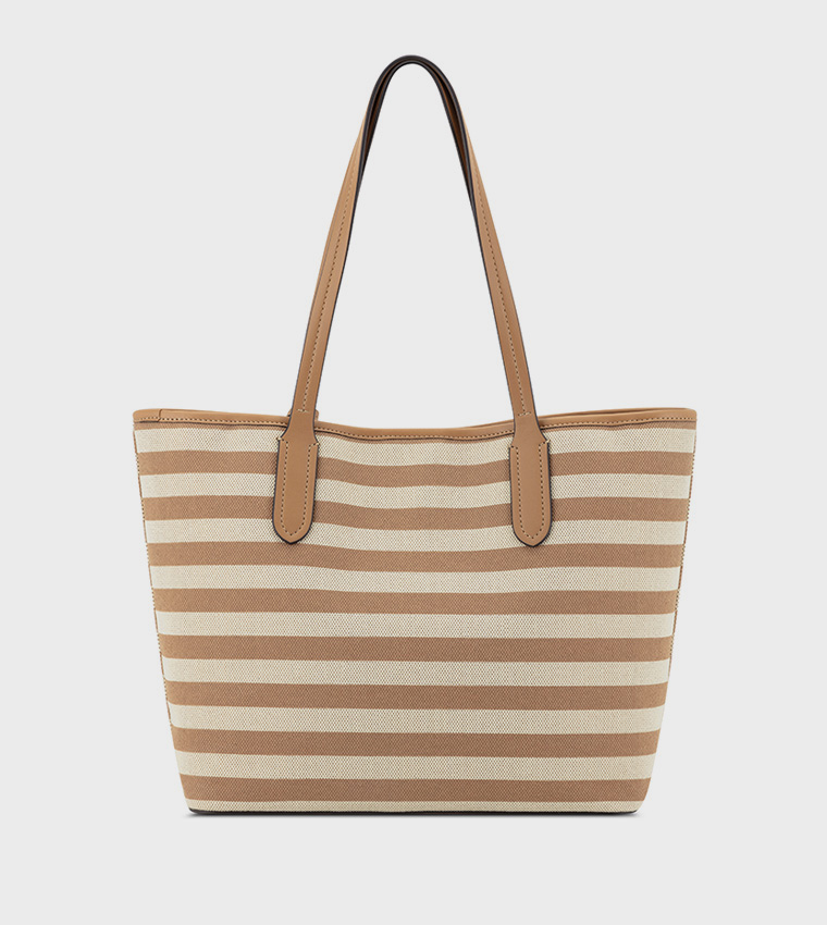 Striped Tote Bag with Pouch