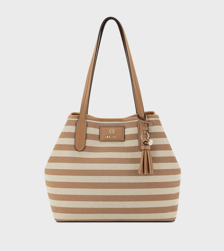 Striped Tote Bag with Pouch