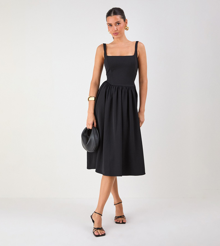 strapless open back dress Black Windowpane Midi Dress  Strapless Party Dress  Southern Sunday