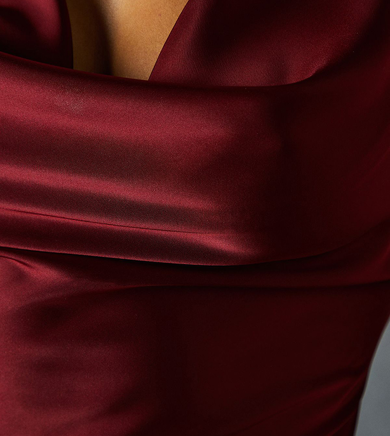 Premium Satin Cowl Neck Fishtail Maxi Dress