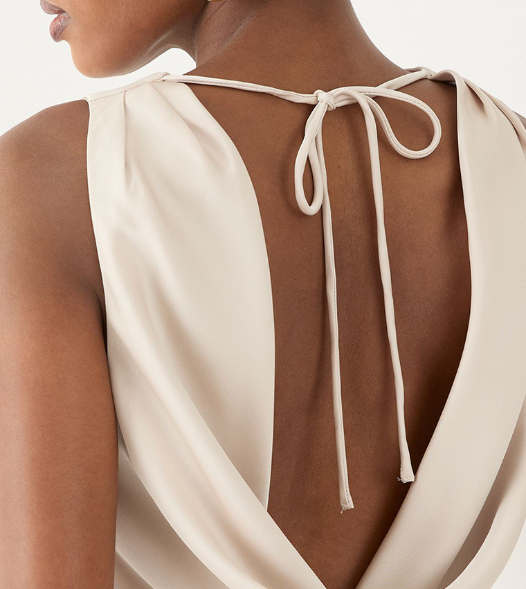 Solid High Neck Cowl Back Bridesmaid Maxi Dress
