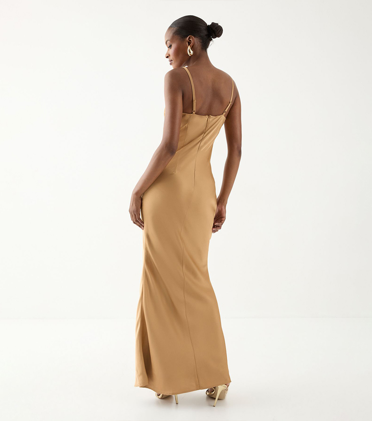 Buy MissPap Knot Detail Strappy Bridesmaid Maxi Dress In Gold | 6thStreet  Saudi Arabia
