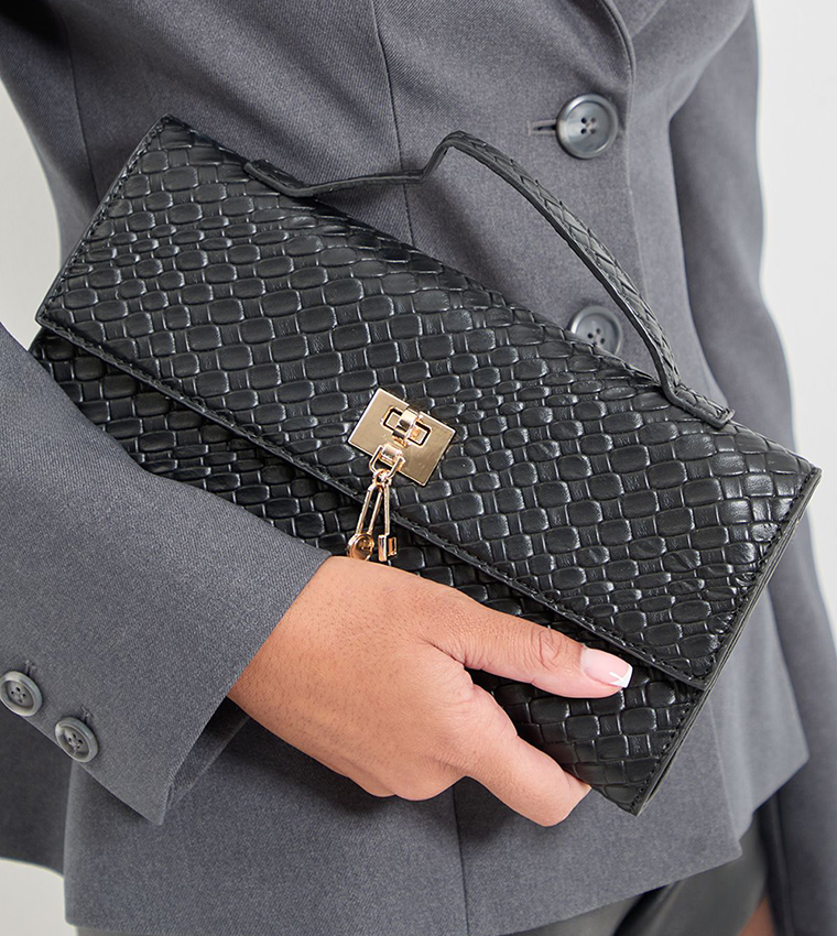 Faux Leather Woven Grab Bag