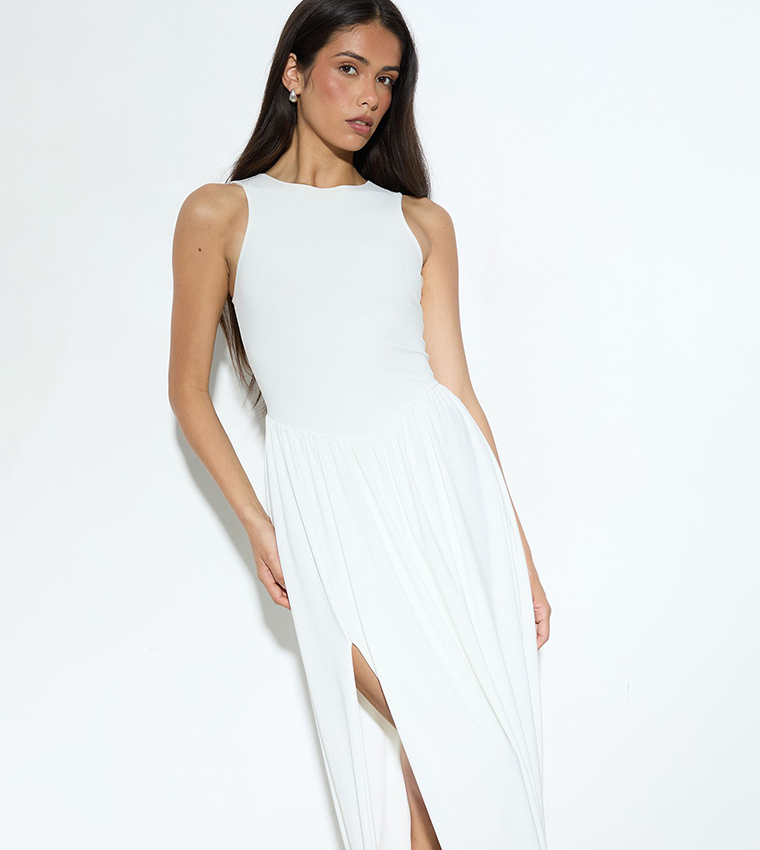 Double Layer Dropped Waist Maxi Dress
