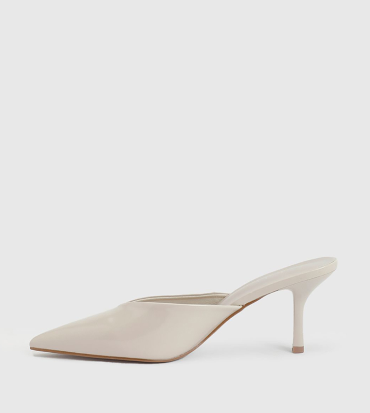 Faux Leather Pointed Stiletto Heeled Mule Pumps