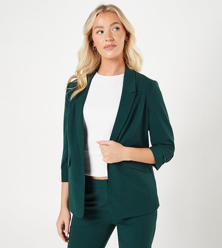 Solid Ruched Sleeves Blazer
