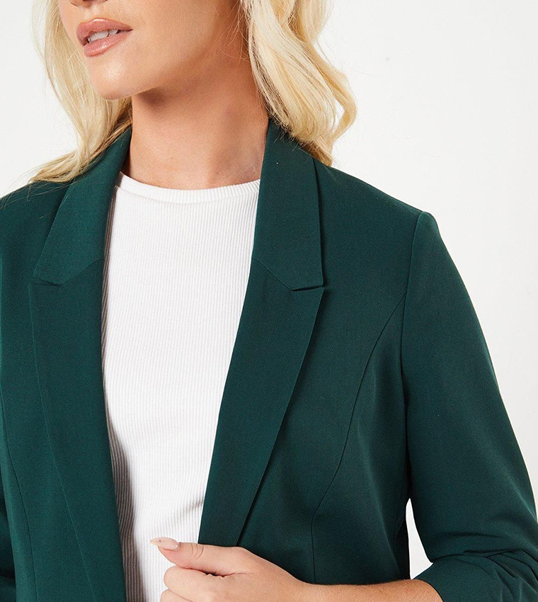 Solid Ruched Sleeves Blazer
