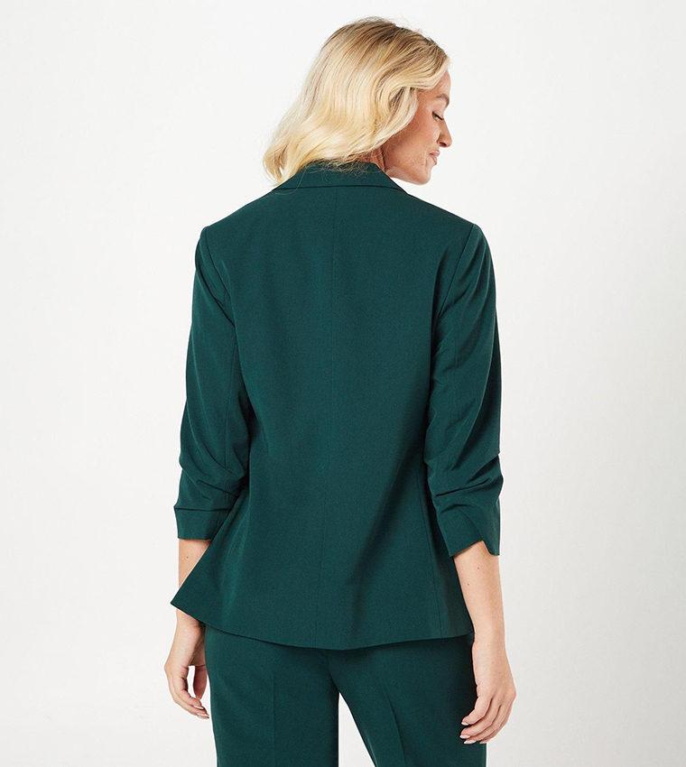 Solid Ruched Sleeves Blazer