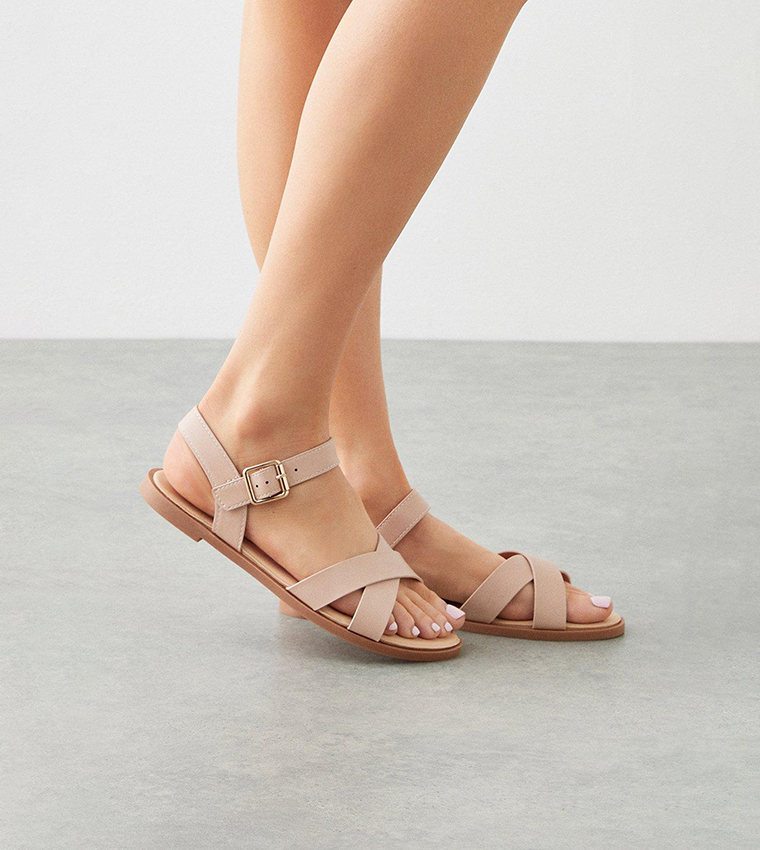 Wide Fit Florence Cross Strap Flat Sandals