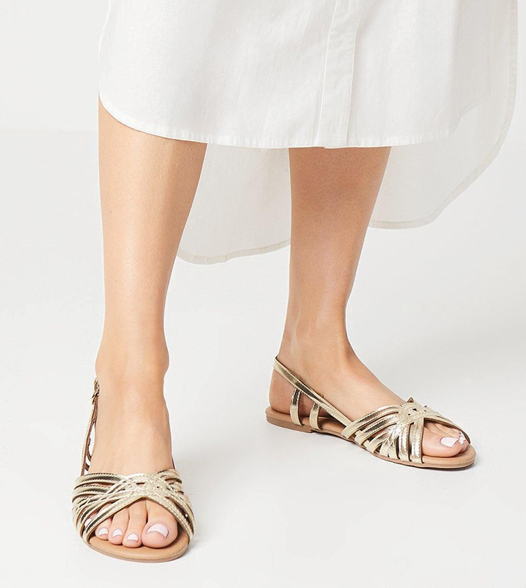 Fiona Lattice Peep Toe Slingback Flat Sandals