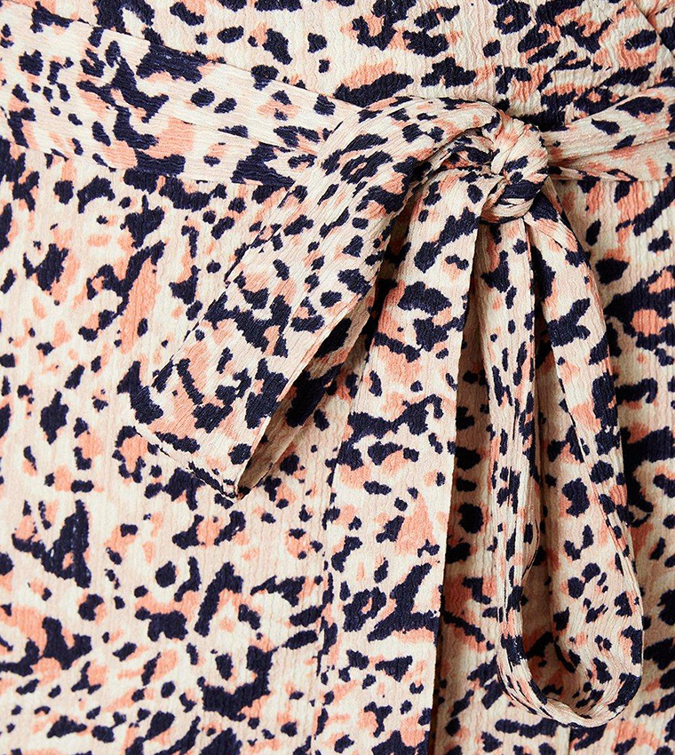 Abstract Flutter Sleeves Wrap Midi Dress