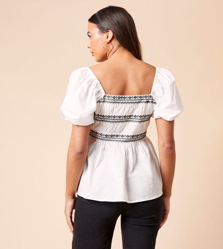 Embroidered Button Front Top