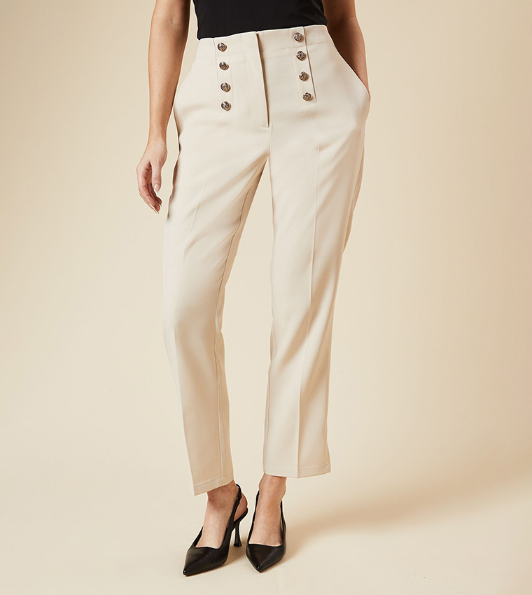 cigarette trousers dorothy perkins Buy Dorothy Perkins Outlet Military Button Detail Capri Cigarette Trousers  In Beige